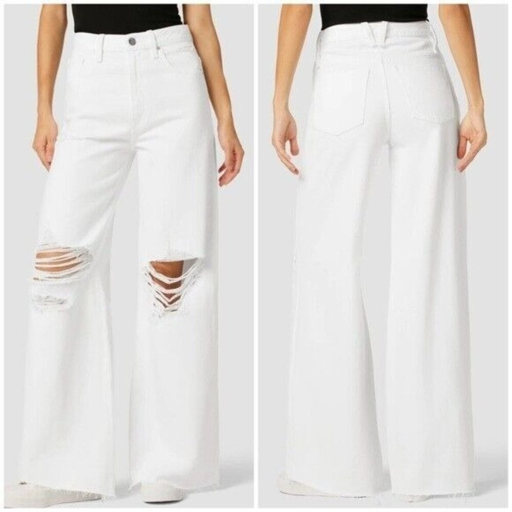 Hudson James High Rise Jeans Wide Leg Distressed White Size 25